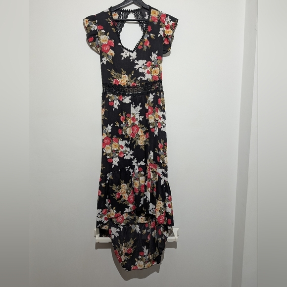 Women's summer Floral lace Maxi Dress Deep v- neck size M - Picture 8 of 13